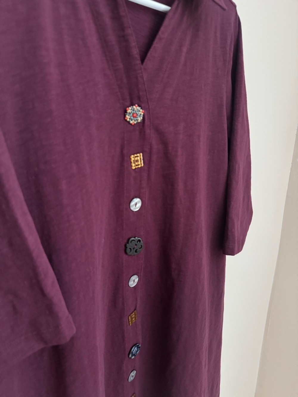 Soft Surroundings Danielle 3/4 Sleeve Button Front Shirt Dress Petite Large Wine - Picture 4 of 6